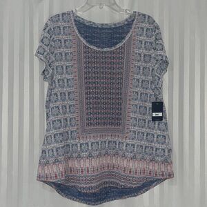 NWT Lucky Brand Blue and Pink Patterned Top